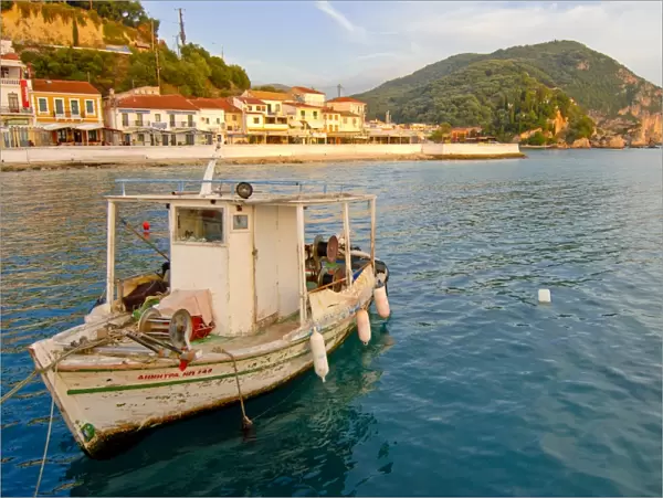 Small fishing boat in the Harbor of Parga, mainland Greece, Greece, Europe