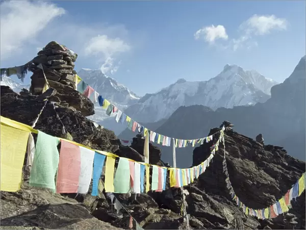 Prayer flags, view from Gokyo Ri, 5483m, Gokyo, Solu Khumbu Everest Region