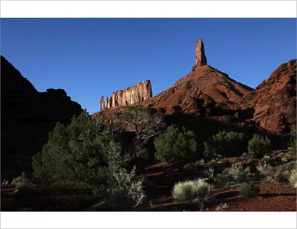 The sandstone spire of Castleton Tower dominates the Castle Valley, near the Colorado River