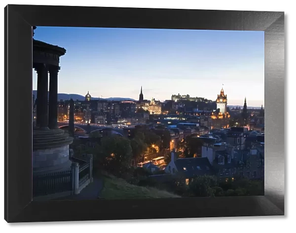 Edinburgh cityscape at dusk towards Edinburgh Castle, Edinburgh, Lothian