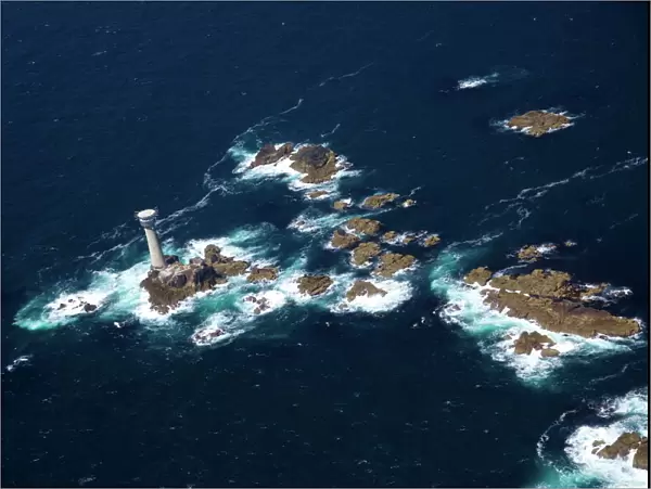 Aerial photo of Longships Lighthouse and Lands End Peninsula, West Penwith