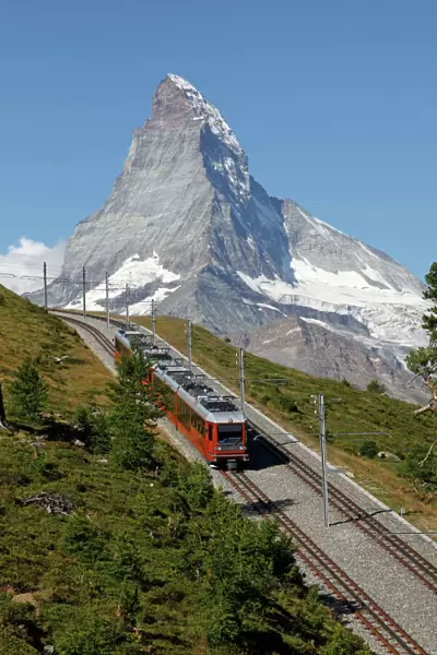 Gornergrat Railway in front of the Matterhorn, Riffelberg, Zermatt, Valais
