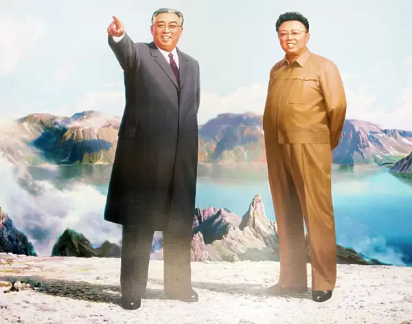 Painting of the Great Leaders, Kim Jong Il and Kim Il Sung, Pyongyang, Democratic Peoples Republic of Korea (DPRK), North Korea, Asia