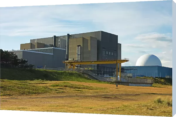 Sizewell A Magnox nuclear power station, now closed, on the left, and the newer B with pressurised water reactor, Sizewell, Suffolk, England, United Kingdom, Europe