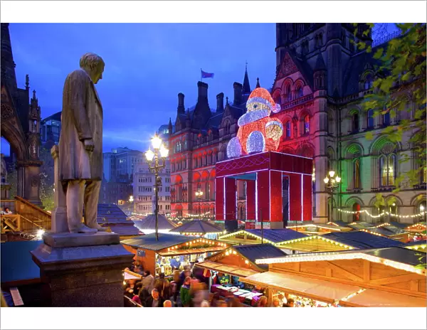 Christmas Market and Town Hall, Albert Square, Manchester, England, United Kingdom, Europe