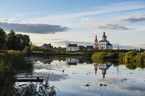 Abandonded church reflecting in the Kamenka River, UNESCO World Heritage Site, Suzdal, Golden Ring, Russia, Europe