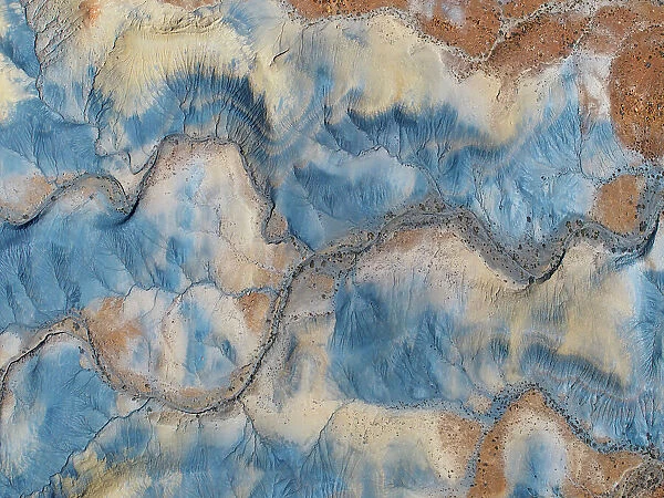 Aerial abstract view taken by drone of desert area near to Big Water during a sunny summer day, Utah, United States of America, North America