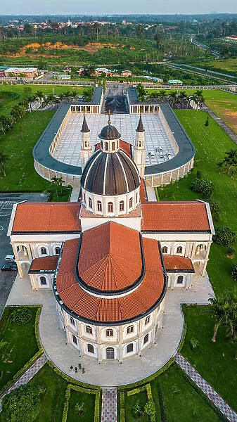 Aerial of the Basilica of the Immaculate Conception, Mongomo, Rio Muni, Equatorial Guinea, Africa