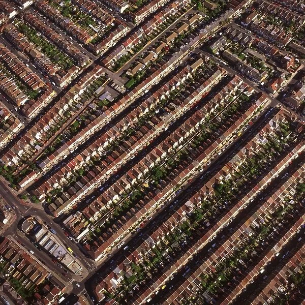 Aerial image of terraced housing, Portsmouth, Hampshire, England, United Kingdom, Europe