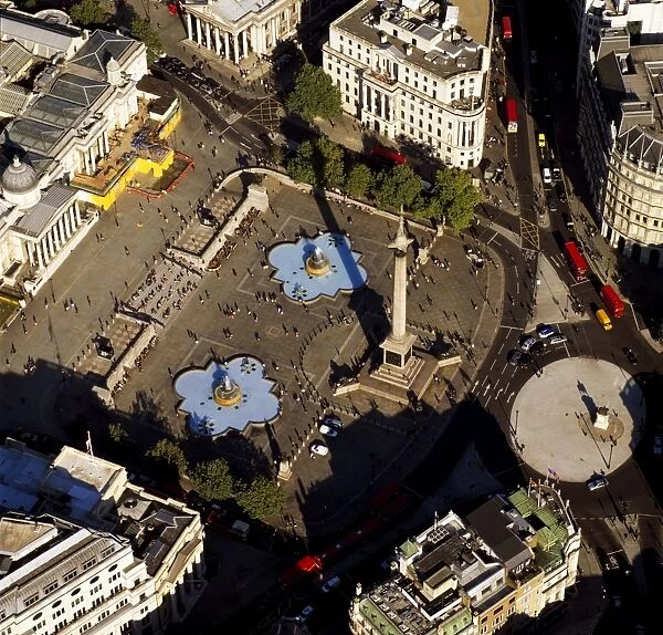 Aerial image of Trafalgar Square including Nelsons Column, London
