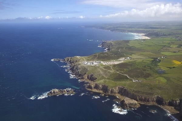 Aerial photo of Lands End Peninsula, West Penwith, Cornwall, England, United Kingdom