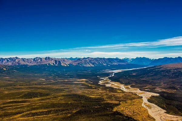 Aerial shot of Alaskan Mountain Range, Alaska, United States of America, North America