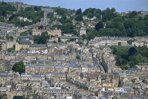Aerial view over Georgian houses in northern area of Bath, Avon, England