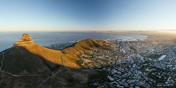 Aerial view of sunrise over Cape Town, Western Cape, South Africa, Africa