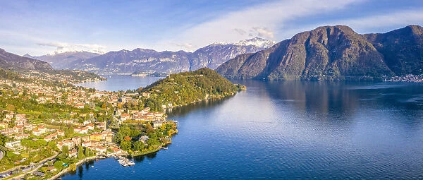 Aerial view of Tremezzina villages in autumn, Lake Como, Lombardy, Italian Lakes, Italy