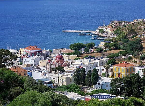 Agia Marina, elevated view, Leros Island, Dodecanese, Greek Islands, Greece, Europe