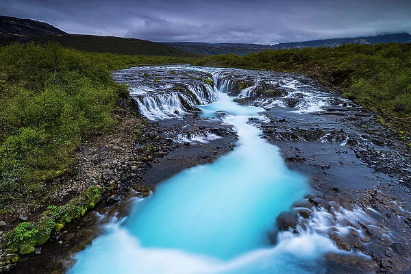 The beautiful Bruarfoss waterfall on a cloudy summer day, Iceland, Polar Regions