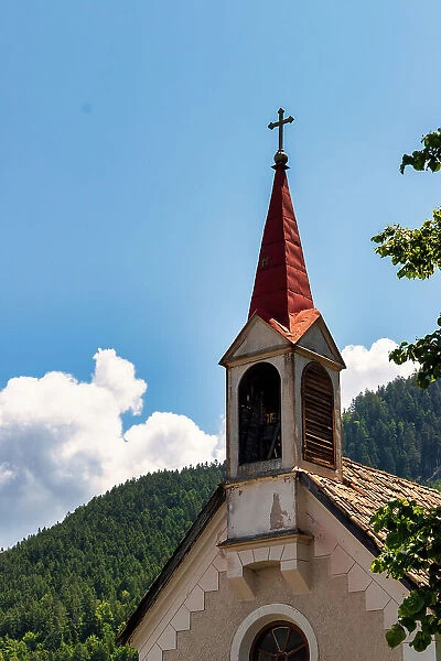 Bell tower of an ancient little church, Bozen district, Sudtirol (South Tyrol), Italy, Europe