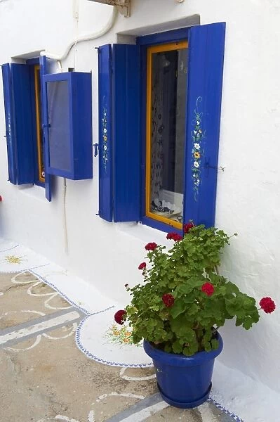 Blue shutters, Plaka, old village, Milos, Cyclades Islands, Greek Islands, Greece, Europe