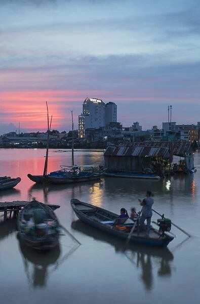Boats on Can Tho River at sunset, Can Tho, Mekong Delta, Vietnam, Indochina, Southeast Asia