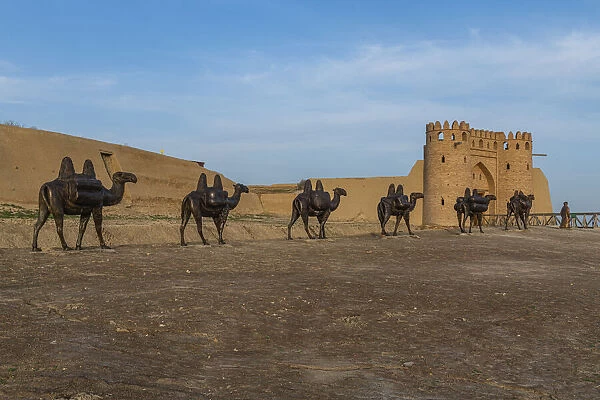 Bronze Camel caravan statues, Otrartobe settlement, Turkistan, Kazakhstan, Central Asia, Asia
