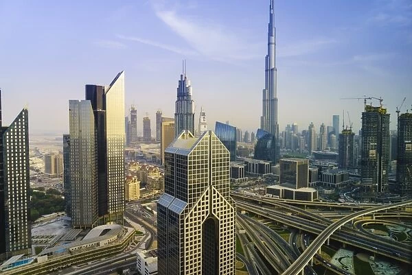 Burj Khalifa and Sheikh Zayed Road Interchange, Downtown Dubai, Dubai, United Arab Emirates