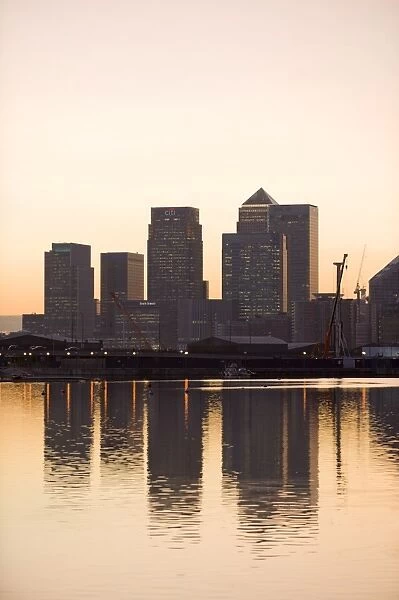 Canary Wharf seen from Victoria Wharf, London Docklands, London, England