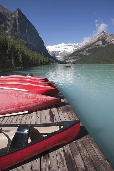 Canoes for hire on Lake Louise, Banff National Park, UNESCO World Heritage Site