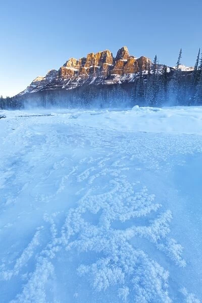 Castle Mountain and the Bow River in Winter, Banff National Park, Alberta, Canada