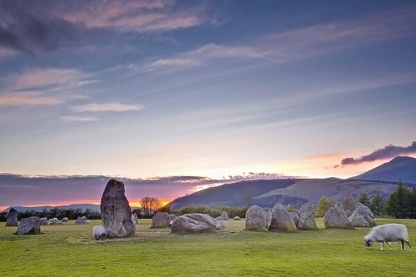 Castlerigg Stone Circle at sunset, Lake District National Park, Cumbria, England, United Kingdom, Europe