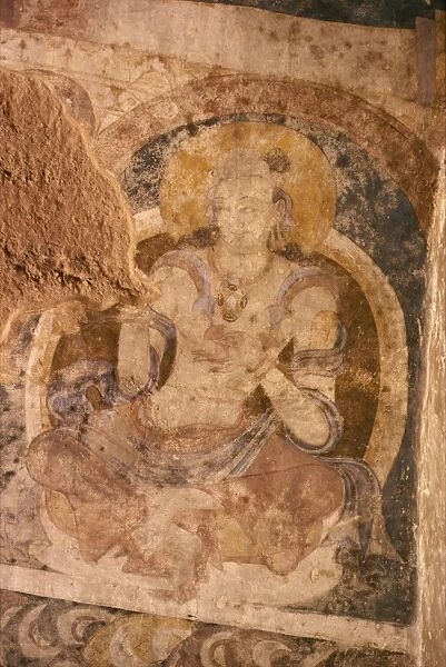 Cave painting at large Buddha cave before destruction by the Taliban, Bamiyan