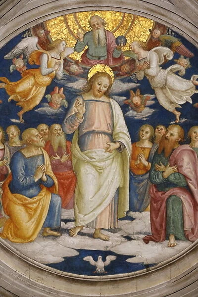 Detail of the ceiling showing Jesus and the Apostles, Room of the Fire in the Borgo