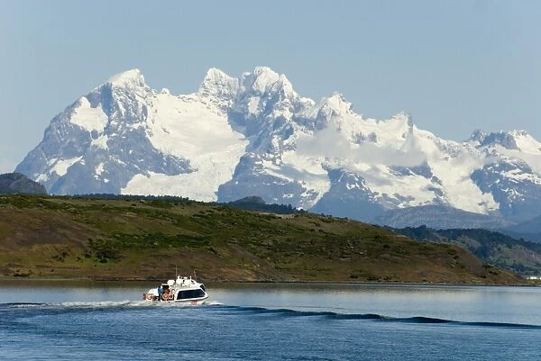 Cerro Balmaceda and its glacier, above Fjord Ultima Esperanza, Puerto Natales, Patagonia, Chile, South America