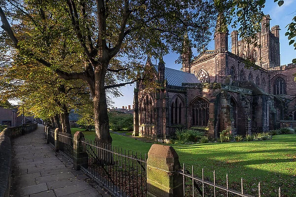 Chester Cathedral and the City Walls in autumn, Chester, Cheshire, England, United Kingdom, Europe