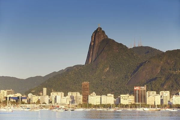 Christ the Redeemer statue atop Corvocado and Botafogo Bay, Rio de Janeiro, Brazil, South America