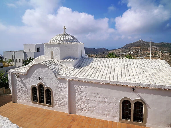 Church of Panagia i Diasozousa, Virgin Mary the Saviour, elevated view, Patmos Chora, Patmos Island, Dodecanese, Greek Islands, Greece, Europe