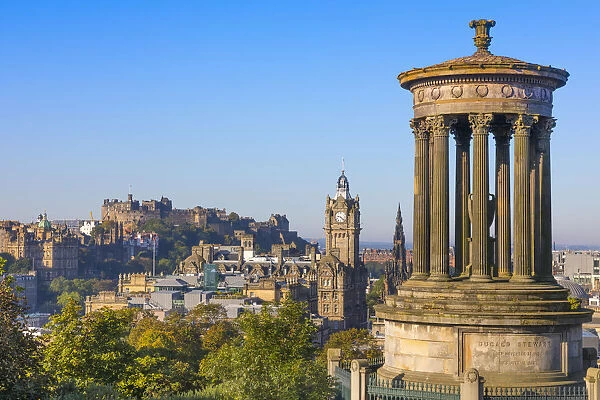 City centre skyline, Dugald Stewart Monument, Edinburgh, Scotland, United Kingdom, Europe