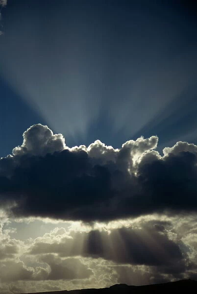 Cloud with silver lining and sunrays over Lanzarote, Canary Islands, Spain, Europe