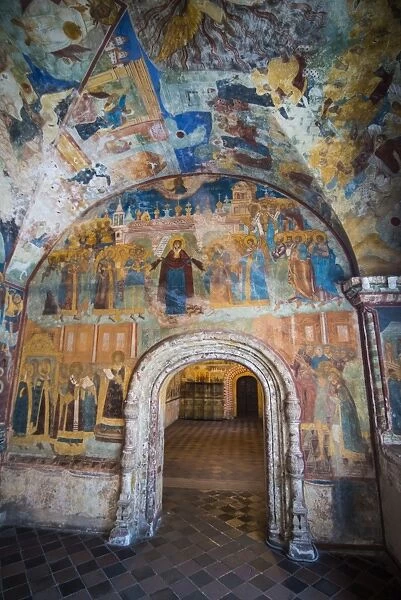 Colourful wall paintings in the Church of Elijah the Prophet in Yaroslavl, UNESCO World Heritage Site, Golden Ring, Russia, Europe