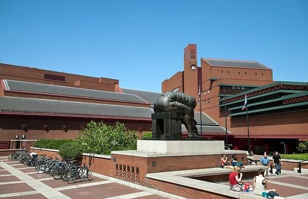 Courtyard of the British Library showing sculpture of Isaac Newton by Eduardo Paolozzi, Euston Road, London, England, United Kingdom, Europe
