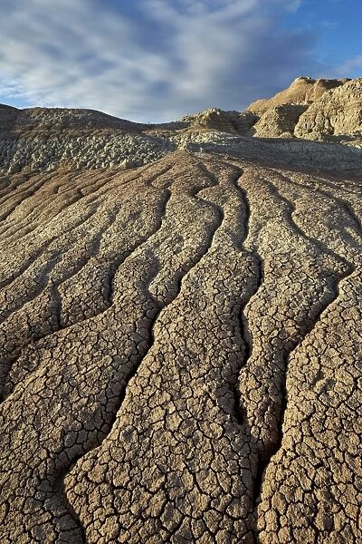 Cracks in eroded badlands, Badlands National Park, South Dakota, United States of America