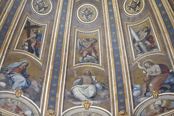 Detail of dome and frescoes in St. Peters Basilica, Vatican, Rome, Lazio, Italy