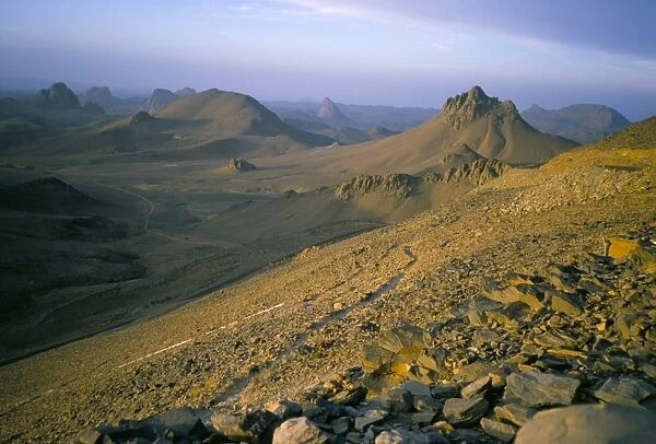 Earning morning, Assekrem, Hoggar Mountains, Sahara desert, Algeria, North Africa, Africa