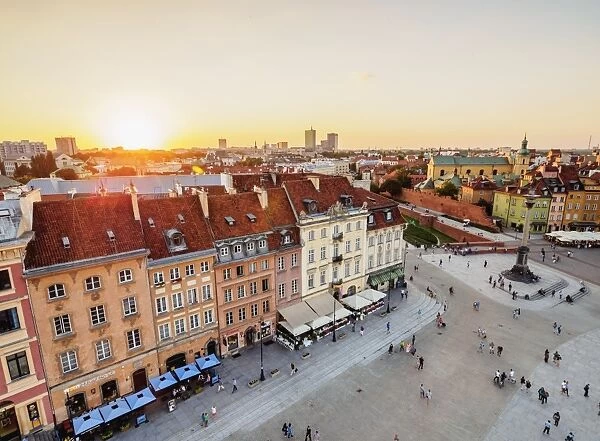 Elevated view of the Castle Square and Krakowskie Przedmiescie Street, Old Town, Warsaw