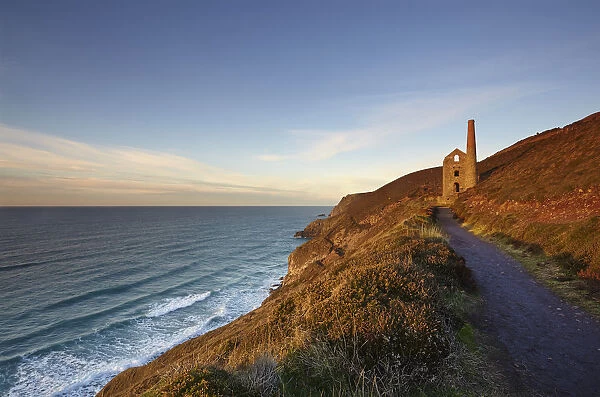 Evening sunlight on the ruins of a tin mine, on the Atlantic coast of Cornwall