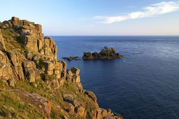 Evening sunshine on cliffs, Lands End, Cornwall, England, United Kingdom, Europe