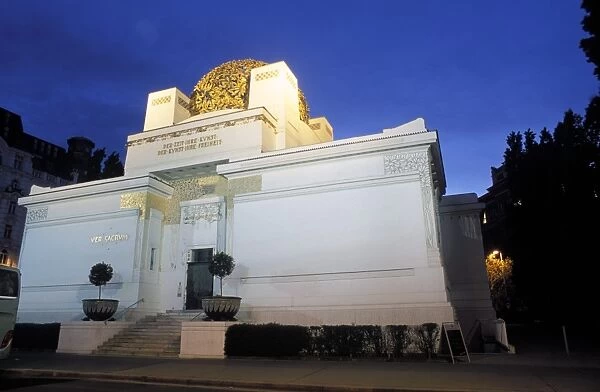 Exterior of the art nouveau Secession building at twilight, Innere Stadt