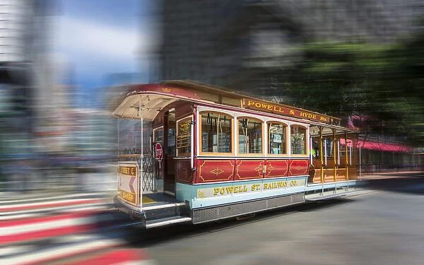 Fast moving cable car in San Francisco, California, United States of America, North