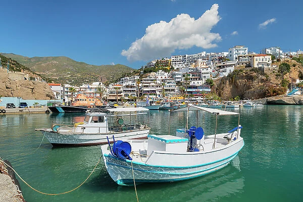 Fishing boats in the port of Agia Galini, South Coast, Crete, Greek Islands, Greece, Europe