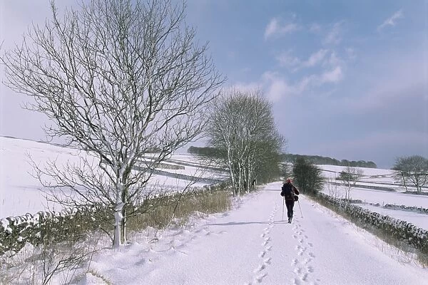 Footprints in snow, Hartington, Tissington Trail, Derbyshire, England, United Kingdom